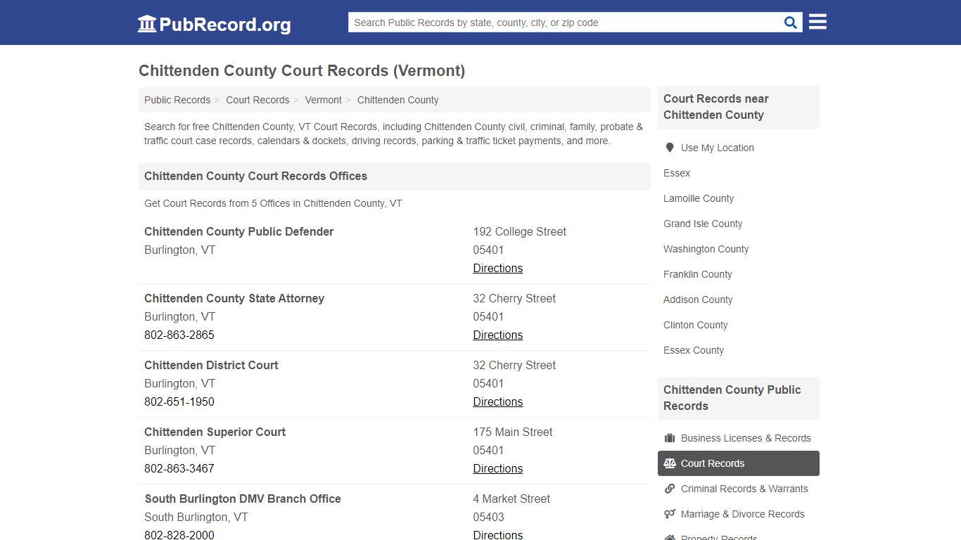Chittenden County Court Records (Vermont) - PubRecord.org