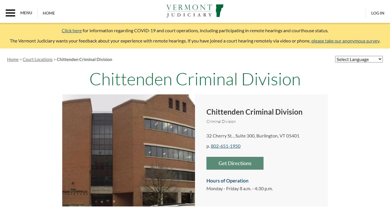 Chittenden Criminal Division | Vermont Judiciary